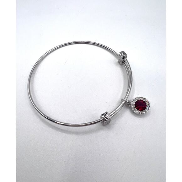 Women's Silvertone Birthstone Bracelet Rhinestone Charm January Garnet Red NEW! - Picture 1 of 5